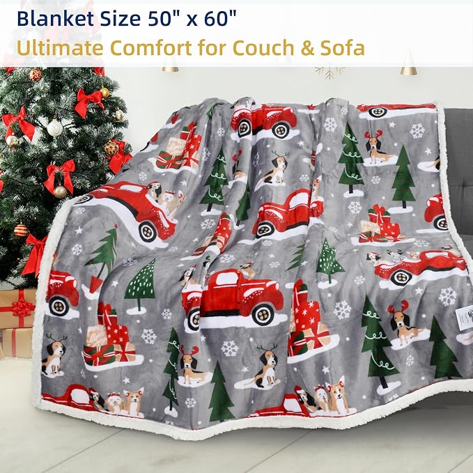 Catalonia Christmas Sherpa Throw Blanket, Xmas Theme Throws, Plush Fleece Couch Blanket |Super Soft, Comfy, Cozy, Fluffy, Warm | 50x60 inch,Truck