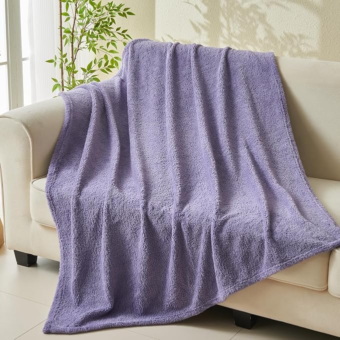 NEWCOSPLAY Knitted Throw Blanket for Couch Sofa Bed, Lavender, 90"x110" | Super Soft Plush, Fuzzy Fluffy Microfiber, Lightweight Cozy Blanket for Room Decor, All Season Use