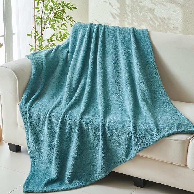 NEWCOSPLAY Knitted Throw Blanket for Couch Sofa Bed, Light Teal, 90"x90" | Super Soft Plush, Fuzzy Fluffy Microfiber, Lightweight Cozy Blanket for Room Decor, All Season Use
