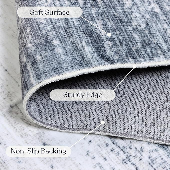 Machine Washable Area Rug, Soft & Durable, Non-Slip, Stain Resistant Rug for Bedroom, Living Room, Dining Room, High Traffic Areas. (Grey/Soft White, 6' X 9')