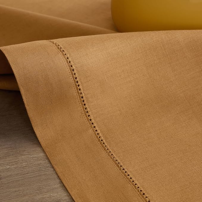 Solino Home 100% Pure Linen Table Runner Brown Sugar Hemstitch, 14 x 72 in | Classic Hemstitch, brings a tailored look to family meals and hosting, hemstitched border, soft, fine, OEKO-TEX Certified