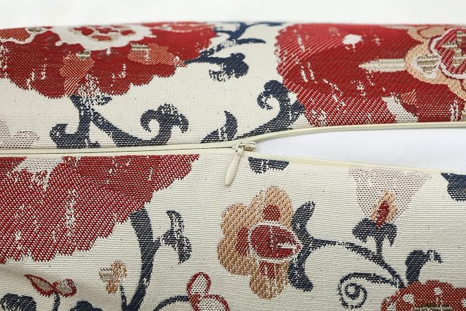 Mika Home Pack of 2 Jacquard Circle Floral Pillow Cover, Cream Red | Throw Pillow Case, Decorative, For 22X22 Inserts