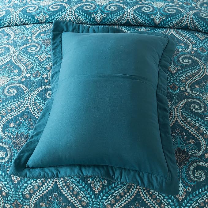 NEWLAKE Cotton Bedspread Quilt Sets-Reversible Patchwork Coverlet Set, Turquoise Classic Royal Pattern, Queen Size