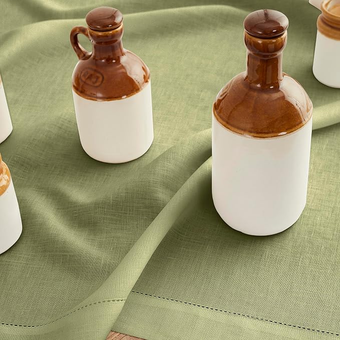 Solino Home 100% Pure Linen Table Runner Moss Green Hemstitch, 14 x 72 in | Classic Hemstitch, dresses up dining tables for everyday meals, hemstitched border, mitered corners, soft, OEKO-TEX Certified