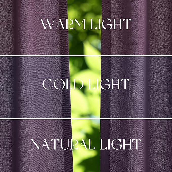 Jowels Plum Linen Curtains 84 Inch Long 2 Panels for Living Room | Light Filtering Semi Sheer Curtain, Back Tab Pocket Pleated Look, Boho Farmhouse Textured Privacy Drapes for Bedroom Window