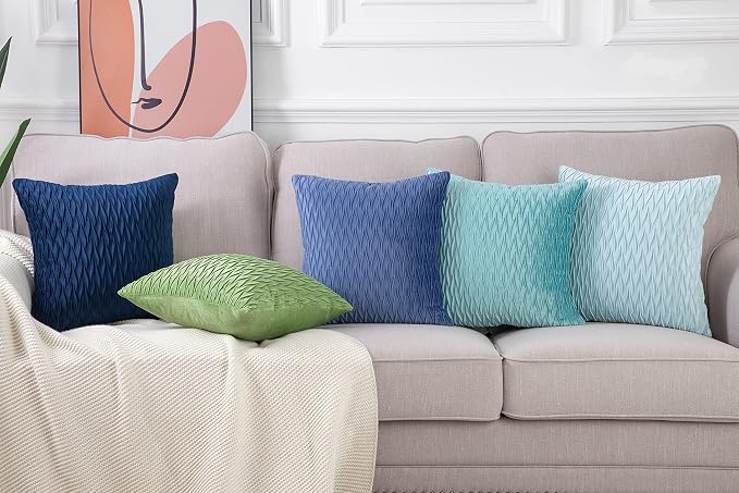 MADIZZ Set of 2 Super Soft Velvet Decorative Throw Pillow Covers 18x18 inch Aqua Square with Texture Luxury Style Cushion Case Pillow Shell for Sofa Bedroom