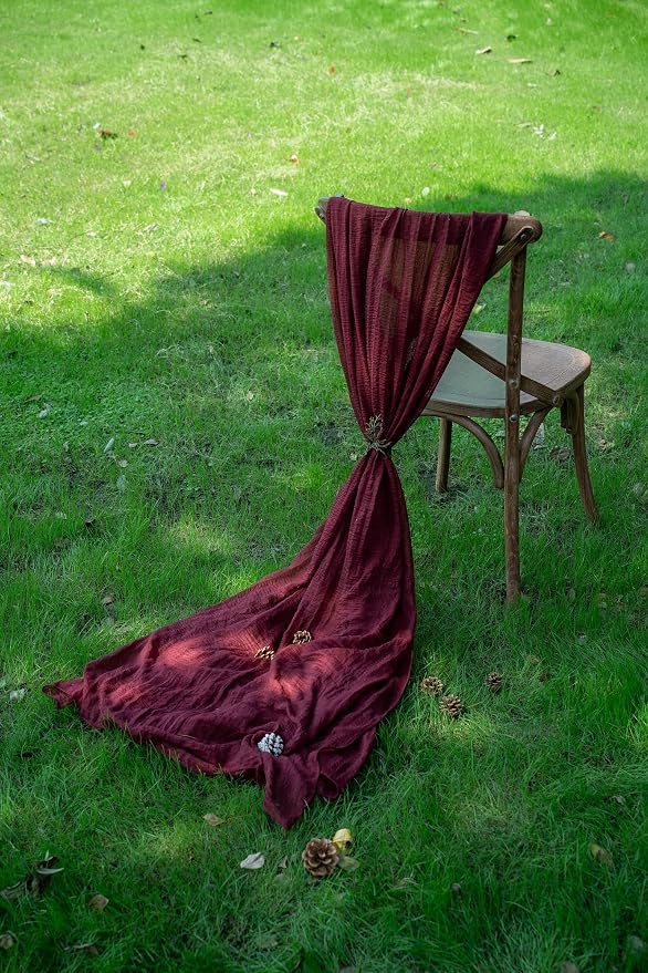 10Pcs Burgundy Cheesecloth Table Runner 120 Inches for Christmas Home Decor | For Wedding Baby Shower Bridal Shower Birthday Engagement Party 10FT Rustic Boho Home Decorations