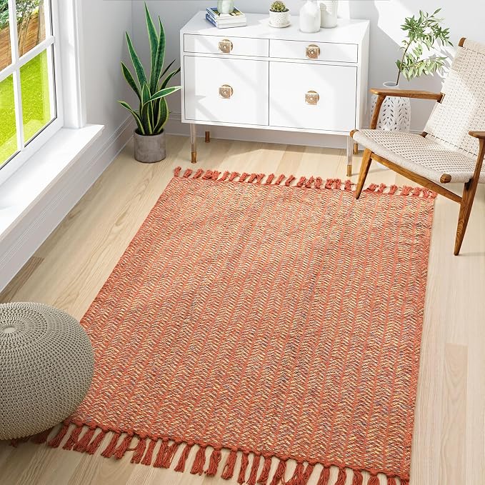 Lahome Boho Bathroom Rugs, 3x5 Fall Washable Area Rug for Kitchen Bedroom | Woven Cotton Indoor Door Mat for Entryway with Tassels, Farmhouse Decor Non Shedding Lightweight Floor Carpet for Office Dorm