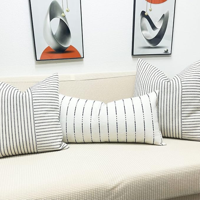 Slow Cow Linen Embroidery Decorative Lumbar Throw Pillow Cover Rectangular Pillowcase Cushion Cover for Bed Couch Sofa 12 x 24 Inches Navy Blue