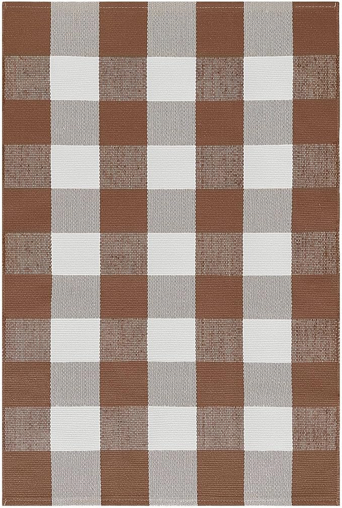 KOZYFLY Buffalo Plaid Area Rugs 2.3x3.6 Ft Front Door Mat, Brown and White | Washable Front Door Rug, Woven Cotton Outdoor Rug, Indoor Small Rug for Front Porch Kitchen Entryway, Checkered Welcome Mat