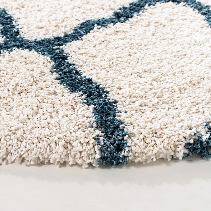 SAFAVIEH Hudson Shag Collection 7' Round Ivory / Slate Blue SGH283T Moroccan Trellis Non-Shedding Living Room Bedroom Dining Room Entryway Plush 2-inch Thick Area Rug