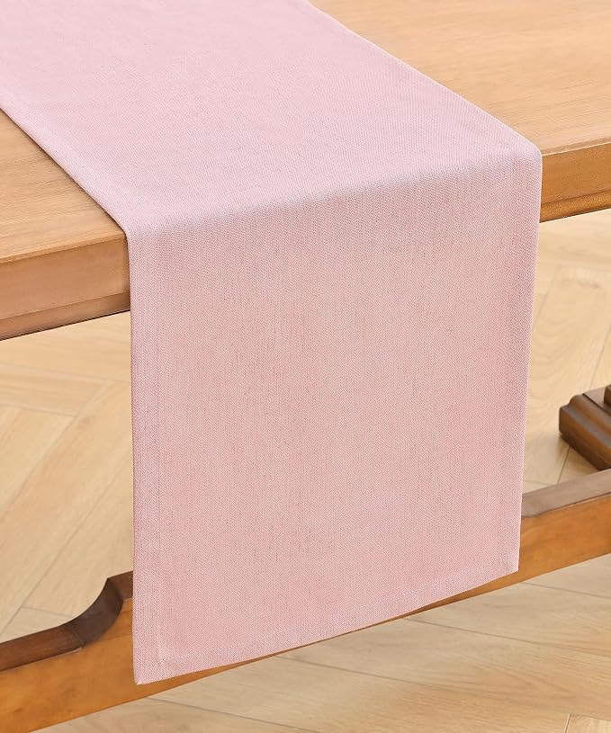 Wracra Linen Table Runner, Burlap Pink Table Runners 36 Inches Long | Rich Woven Linen Blend Fabric, Machine Washable, Rustic Farmhouse Handcrafted Table Runner for Dresser Dining Table Decor