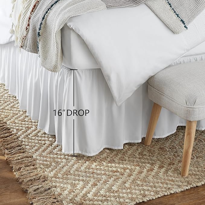 Amazon Basics Lightweight Ruffled Bed Skirt, Machine Washable, Wrinkle Resistant, Classic Style, Soft 100% Microfiber With 16" Drop, King, Bright White