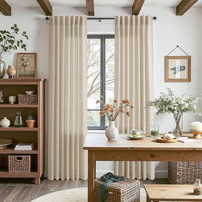 Eggshell Beige Curtains for Living Room 72 Inches Long Linen Blend Luxury Light Filtering Semi Sheer Curtain Back Tab Rustic Decor Neutral Elegant Drapes for Bedroom Office 52x72, 2 Panels