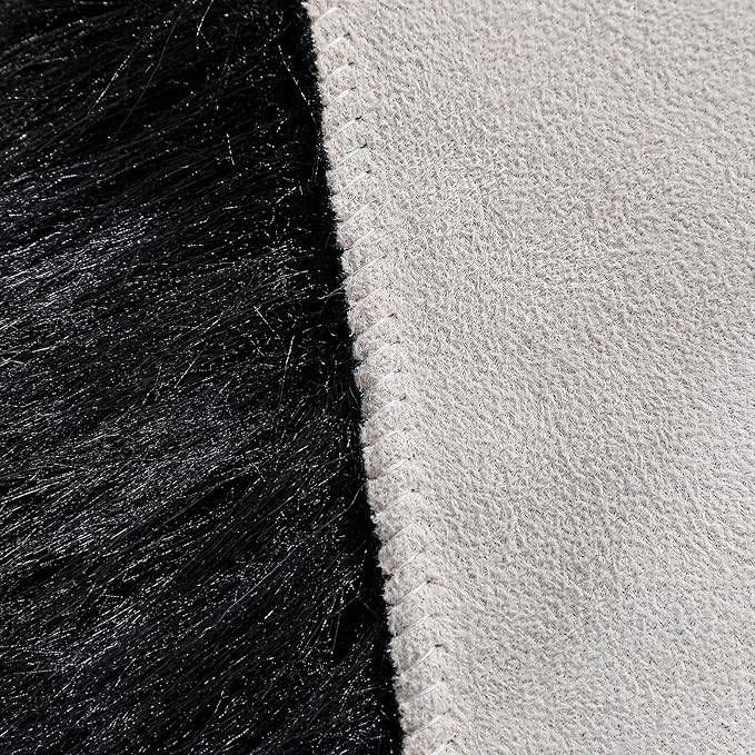 linmopm Faux Fur Sheepskin Rug, Black, 3x4 ft | Shag Fluffy Fuzzy, Rectangle, High-Density Cushion, For Bedroom Bedside Living Room, Plush Sofa Cover