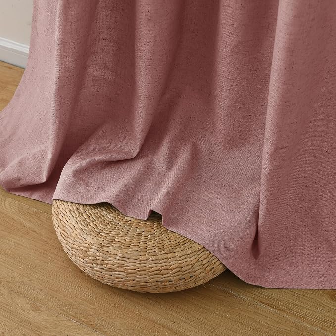 Canyon Rose Linen Curtains 90 Inches Long 2 Panel Set Rod Pocket Semi Sheer Girls Bedroom Living Room Airy Soft Fabric Window Treatments 52x90