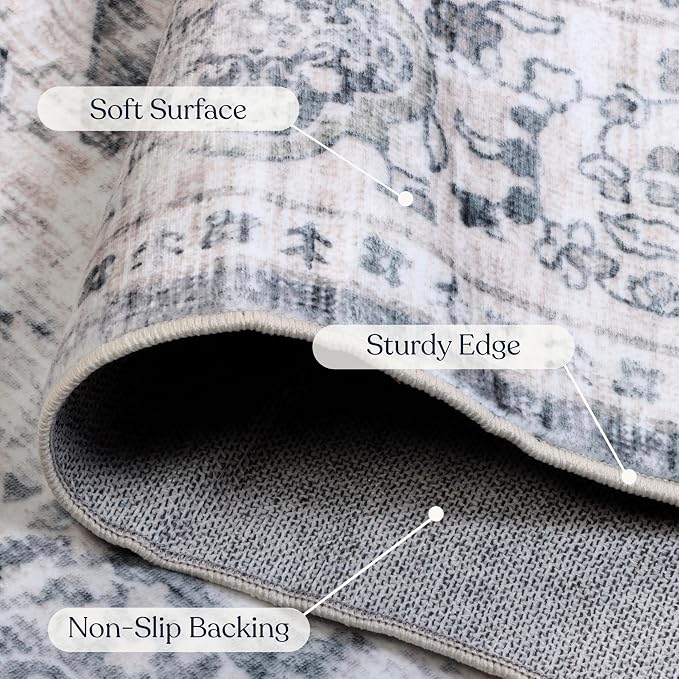 Machine Washable Area Rug, Soft & Durable, Non-Slip, Stain Resistant Rug for Bedroom, Living Room, Dining Room, High Traffic Areas. (Grey/Soft Taupe, 8' X 10')