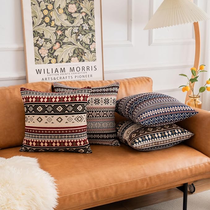 Couch Decorative Farmhouse Boho Throw Pillow Covers 18X18 Inch Set of 4 Vintage Hippie Pillow Cases Colorful Textured Pillows for Sofa Living Room Bedroom Summer Outdoor Patio Porch