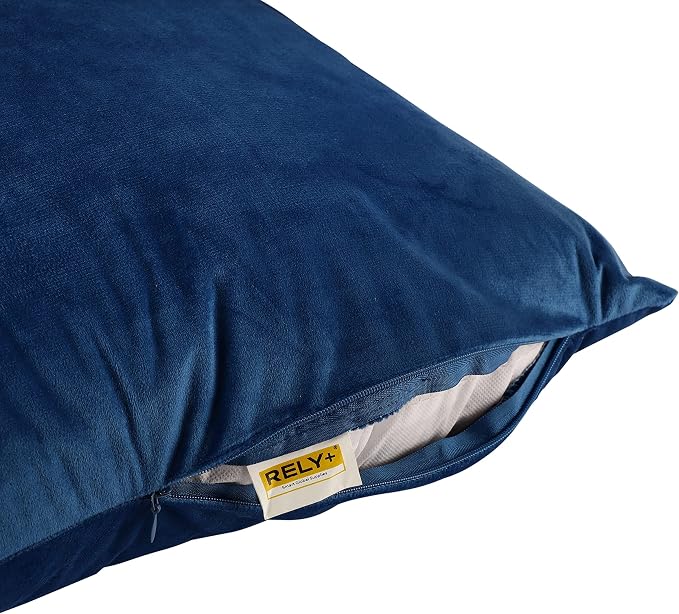 RELY+ Pack of 2 Throw Pillow Covers 18x18 Inch Velvet Soft Cozy Solid Decoration Gifts Pillow Covers Luxury Cushion Case for Sofa Couch Bedroom Living Room (Blue, 18 X 18)