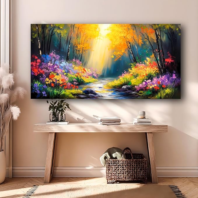 Abstract Wall Art Canvas Print Forest Landscape Painting Bathroom Decorative Paintings Modern Style Living Room Bedroom Office Home Decorations Nature Landscape Artwork 20x40 inches