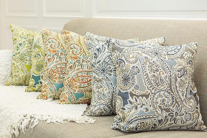 Mika Home Pack of 2 Decorative Pillow Covers Throw Pillow Cases,Paisley Pattern,18X18 Inches,Green Brown Cream Multicolor