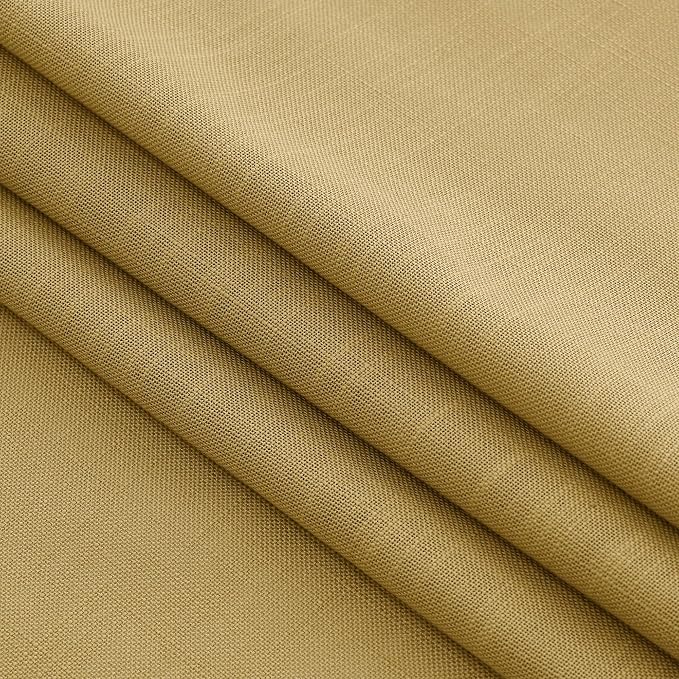 Gold Linen Curtains 63 Inches Long 2 Panel Sets for Living Room Bedroom Rod Pocket Back Tab Light Filtering Drape for Kitchen Window Short Protect Privacy Curtain Modern Farmhouse Decor 52x63