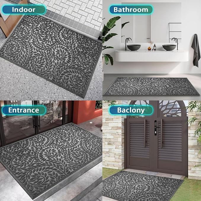 Bulijojo Front Door Mat Entrance,Durable Heavy Duty Welcome Mat,Thick Absorbent Natural Rubber Non Slip Mat,Sturdy Entryway Grey 47"x32"