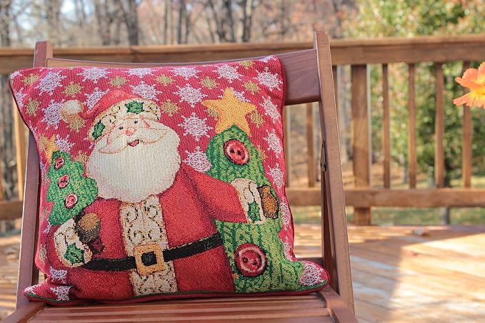 Tache 2 Piece 16" X 16" Festive Tapestry Christmas Cute Santa Claus is Coming to Town Cushion Pillow Throw Cover