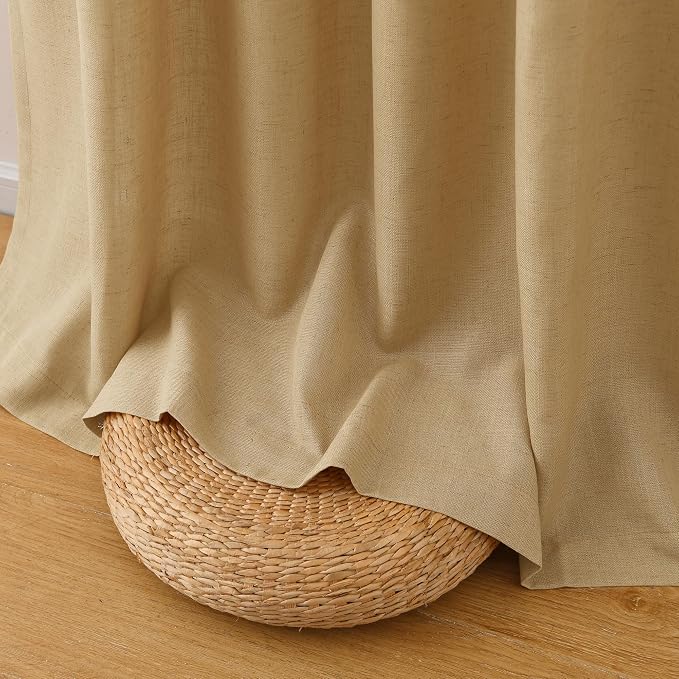 Gold Yellow Linen Curtains 120 Inches Long 2 Panel Set Rod Pocket Semi Sheer Dining Room Cozy Bedroom Decor Cotton Look Country Rustic Farmhouse Boho Curtains 52x120