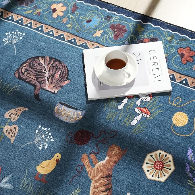 Rugcomf Runners for Kitchen Runner Rug Non Slip 2'x10' Long Washable Rugs with Rubber Backing Soft Floral Animal Cat Carpet Runner for Kitchen Laundry Bedroom Bathroom, Pearl Gentian Blue