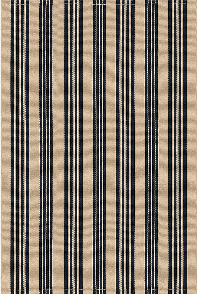 KILOCOCO Striped Rug 4x6 ft Washable Front Door Outdoor Rug, Brown Black | Cotton Front Porch Rug, Woven Living Room Rug, Low Pile Welcome Mat for Entryway, Layered Farmhouse Kitchen Patio Carpet