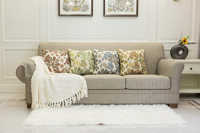 Mika Home Set of 2 Jacquard Tropical Leaf Pattern Throw Pillow Covers Decorative Pillowcase 22X22 Inches,Coral Cream