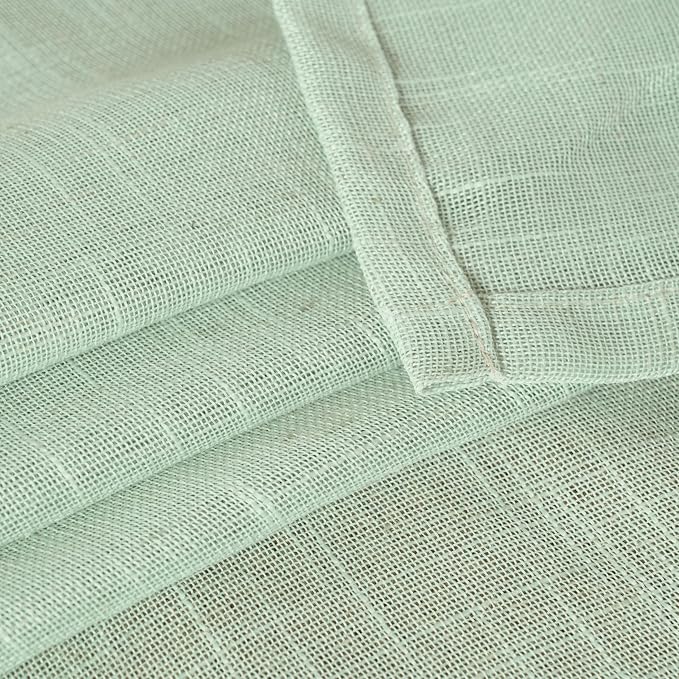 Light Green Linen Semi Sheer Curtains 84 Inch Length for Living Room | Light Filtering Drapes with Rod Pocket Back Tab Textured for Dining Bedroom Window, 2 Panels, 52 X 84 Inch