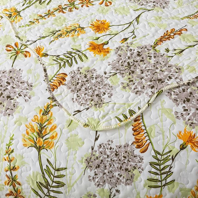 NEWLAKE Quilt Bedspread Sets-Yellow Flower Pattern Reversible Soft Coverlet Set,King Size
