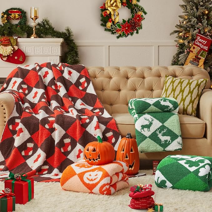 CYMULA Christmas Knit Throw Blanket - Super Soft Cozy Fuzzy Blankets for Couch, Sofa & Bed, Holiday Throw Blanket,50"x60"