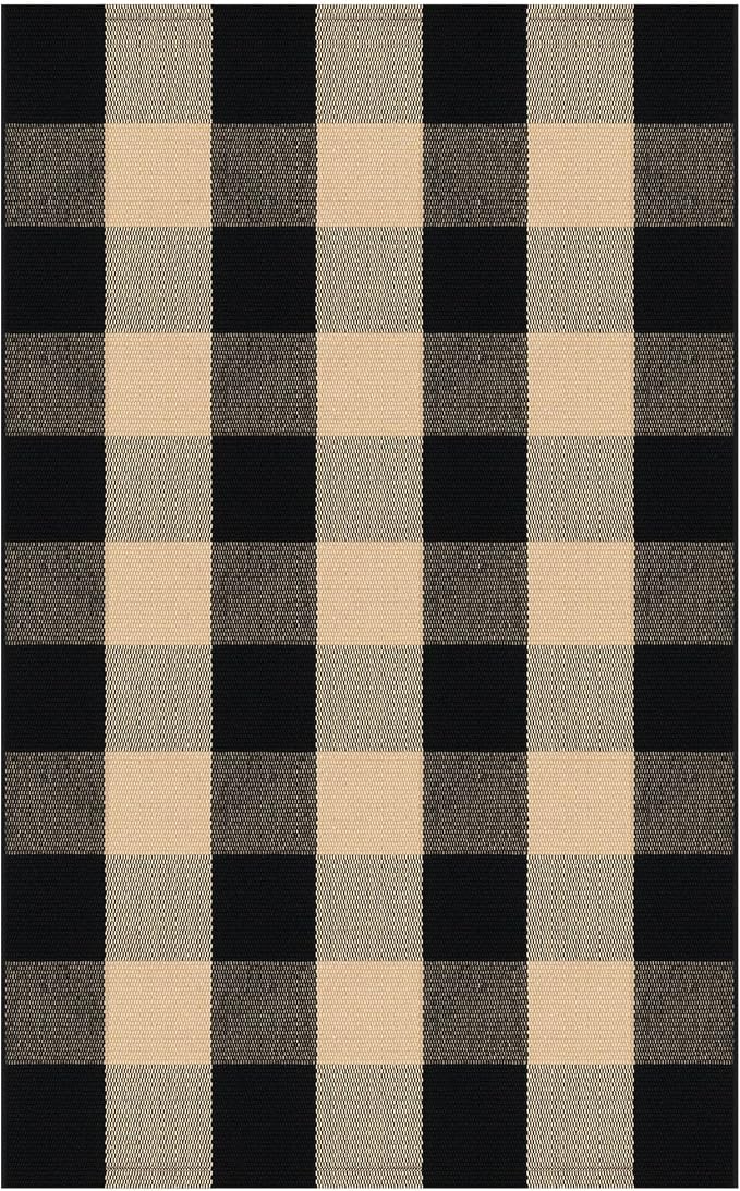 KILOCOCO Buffalo Plaid Checkered Rug 27.5x43 in Brown Black Front Door Rug | Cotton Woven Outdoor Rug, Machine Washable Front Door Mat, Indoor Entryway Rug, Low Pile Welcome Mats for Farmhouse