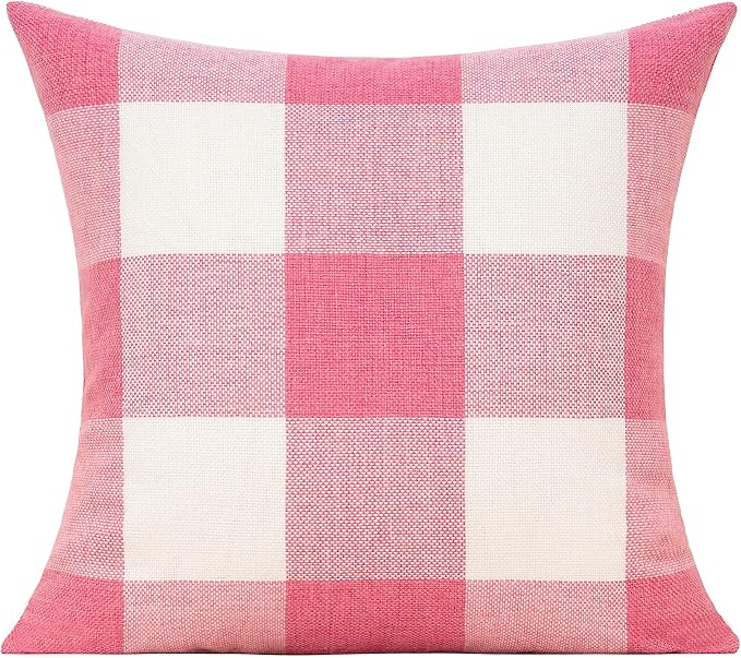 VAKADO Pink Throw Pillow Covers Set of 20x20 Valentines Decorative Gingham Farmhouse Decor Wedding Love Checkered Cushion Plaids Cases Home Decorations for Bedroom Couch Sofa Patio