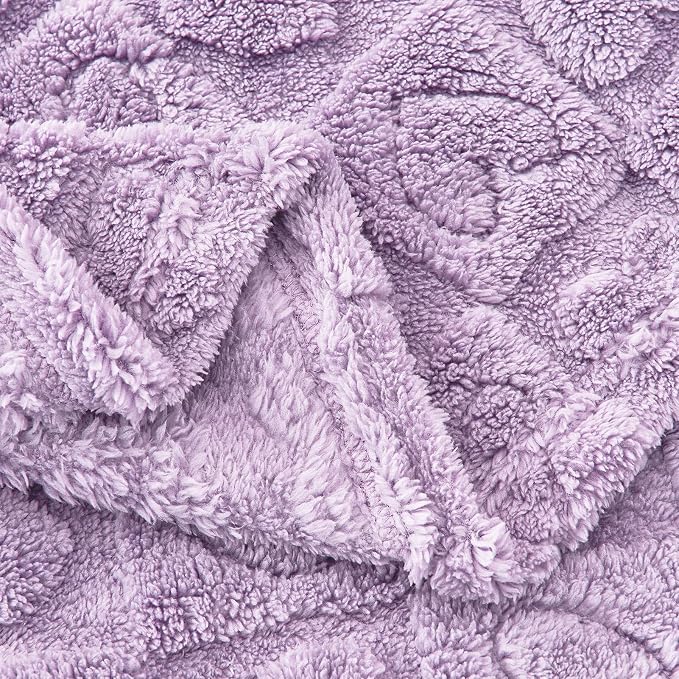FY FIBER HOUSE Throw Blankets with Heart Checkered Blankets for Lover Mom Gifts Washable Lightweight Fuzzy Blanket for Couch Sofa Bed All Season Light Purple 50"x60"