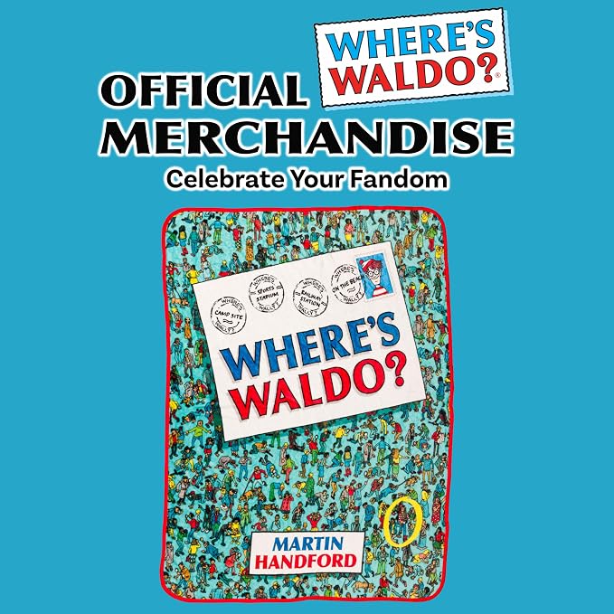 Silver Buffalo Where's Waldo Postcard, Fleece Throw Blanket, 45x60in | Book Cover, Soft and Cozy, 180 GSM