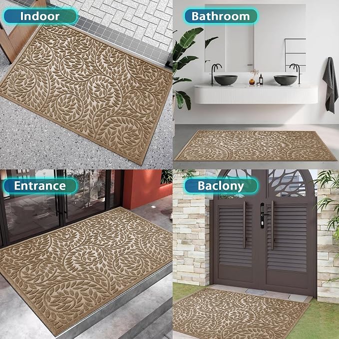 Bulijojo Front Door Mat Entrance,Durable Heavy Duty Welcome Mat,Thick Absorbent Natural Rubber Non Slip Mat,Sturdy Entryway Beige 47"x32"