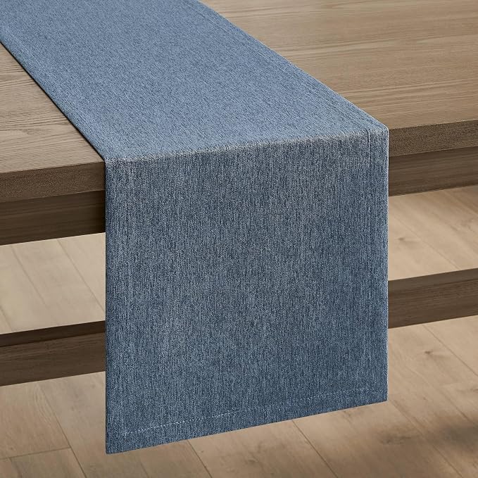 ZeeMart Basic Linen Style Table Runner, 14x48 Inch Navy Blue | Mitered Corner Design, Medium Weight Fabric, Rustic Farmhouse Style, Machine Washable Easy Care Everyday Table Scarf