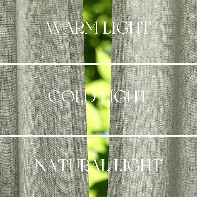 Jowels Sage Green Linen Curtains 45 Inch Long 2 Panels for Living Room | Light Filtering Semi Sheer Curtain, Back Tab Pocket Pleated Look, Boho Farmhouse Textured Privacy Drapes for Bedroom Window