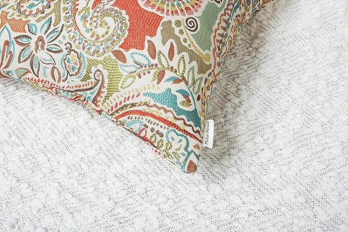Mika Home Pack of 2 Decorative Pillow Covers Throw Pillow Cases,Paisley Pattern,18X18 Inches,Red Teal Cream Multicolor