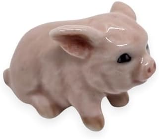 WitnyStore 1" Pink Sit Piglet Pig Ceramic Figurine Terrarium Decoration Collectible Statue for Adult Collectors Handcrafted Porcelain Ornament Sculpture Home Room Tabletop Decor