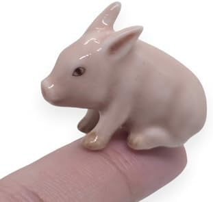 WitnyStore Tiny 1¼" Pink Sitting Pointed Ear Baby Pig Figurine - Miniature Hand Made Ceramic Pigs Swine Hog Piglet Livestock Farm Animals Cute Porcelain Decorative Collectible Figurines Décor Gifts