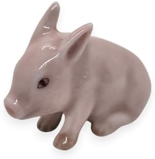 WitnyStore Tiny 1¼" Pink Sitting Pointed Ear Baby Pig Figurine - Miniature Hand Made Ceramic Pigs Swine Hog Piglet Livestock Farm Animals Cute Porcelain Decorative Collectible Figurines Décor Gifts