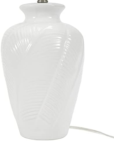 Nourison Home 26" White Glossy Feather Engraved Coastal Farmhouse Table Lamp for Bedroom, Living Room, Dining Entryway