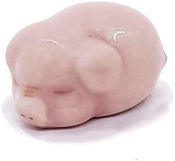 WitnyStore Tiny ¾ Inch Long Pink Sleeping Pig Figurine - Miniature Hand Made Painted Ceramic Pigs Swine Hog Piglet Livestock Farm Animals Cute Porcelain Decorative Collectible Figurines Décor Gifts