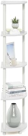 Furinno Turn-N-Tube Corner Shelf, 5-Tier Corner Bookshelf, Open Storage Shelves, for Organization and Storage, Living Room, Home Office, Garage, Bedroom, White