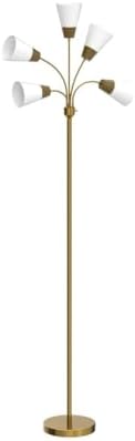 Brightech Medusa Modern LED Floor Lamp – Multi Head Floor Lamp for Living Rooms & Offices – Tall Lamp with Interchangeable Shade, Standing Lamp with 5 LED Bulbs for Hobbies - Brass
